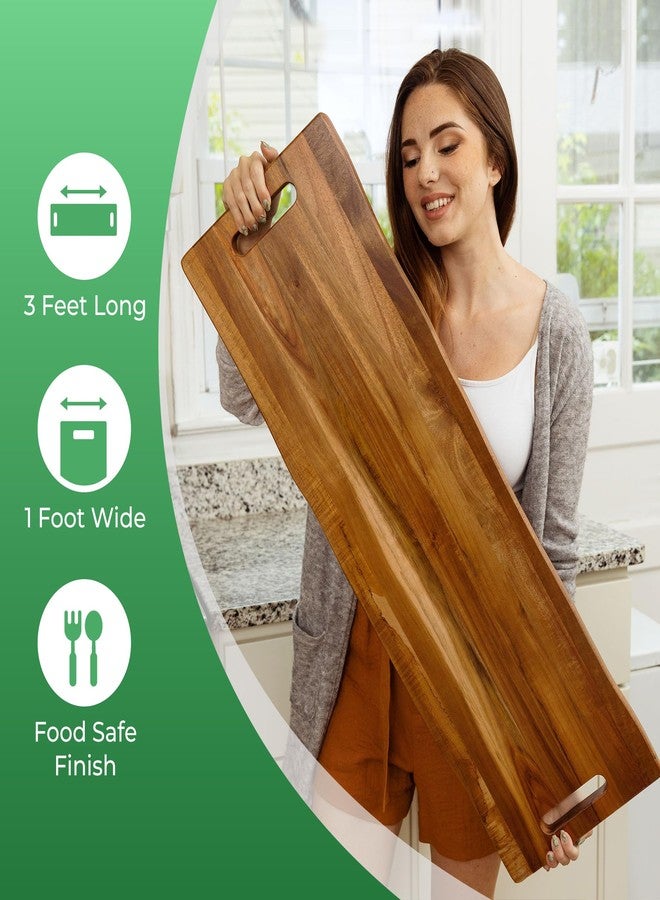 Home Beets Large Acacia Serving Board with Handles, 36 x 12 Inch Rectangular Charcuterie Platter, Natural Wood Server for Meat, Cheese Board, and Party Appetizers, Extra Long 3ft, Light - Image 2